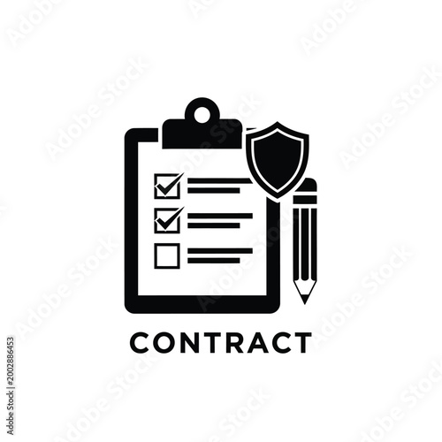 contract icon with checklist and pen black flat symbol on white background high quality professional detailed modern elegant stylish clean
