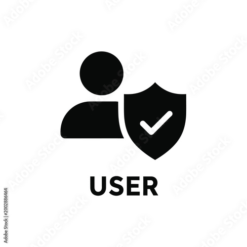 user access icon with shield and checkmark black silhouette on white background high quality professional detailed modern elegant stylish clean
