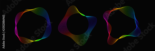Set of fluid circular frames with multicolored wavy contours