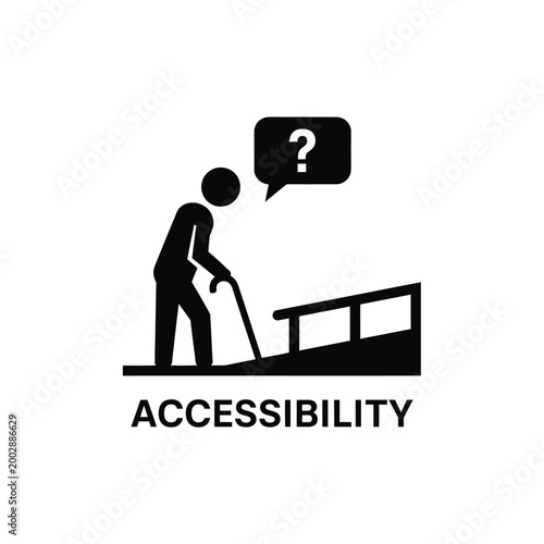 accessibility pictogram featuring a person with a cane and question mark speech bubble high quality professional detailed modern elegant stylish