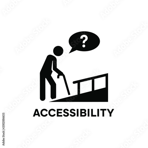 accessibility icon depicting a person with a cane and question mark symbol on white high quality professional detailed modern elegant