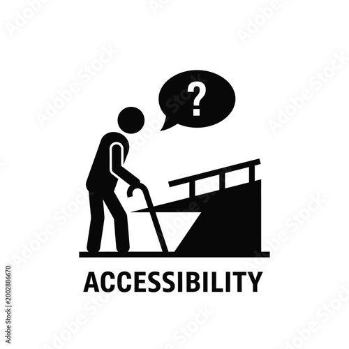accessibility pictogram showing person with walking cane and question mark speech bubble high quality professional detailed modern elegant stylish clean