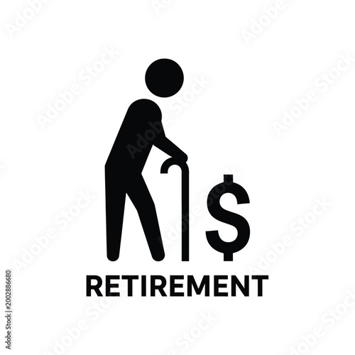 retirement symbol with elderly person silhouette and dollar sign on white background high quality professional detailed modern elegant stylish clean