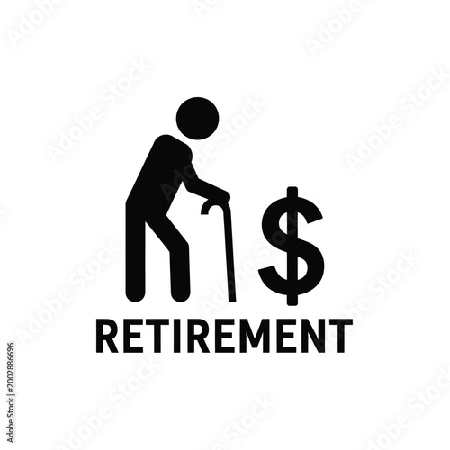 retirement symbol with elderly person silhouette cane and dollar sign on white background high quality professional detailed modern elegant stylish