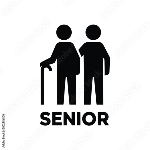 senior citizens icon with walking cane and text black silhouette on a white background high quality professional detailed modern elegant