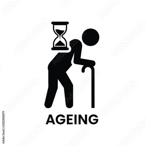 silhouette of elderly person with hourglass and walking cane against a white background high quality professional detailed modern elegant stylish
