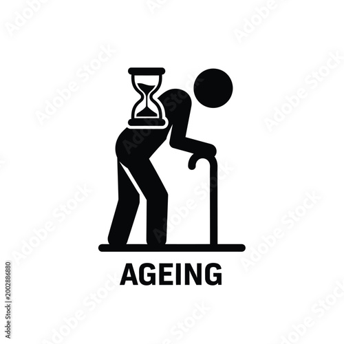 silhouette of elderly person with hourglass representing aging and the passage of time on white background high quality professional detailed