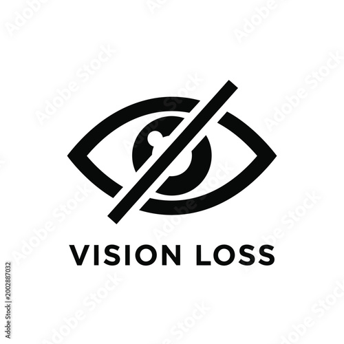 eye with slash icon and text vision loss black silhouette on a white background high quality professional detailed modern elegant