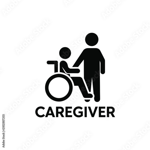 caregiver and child silhouette with wheelchair icon on a white background with text high quality professional detailed modern elegant stylish