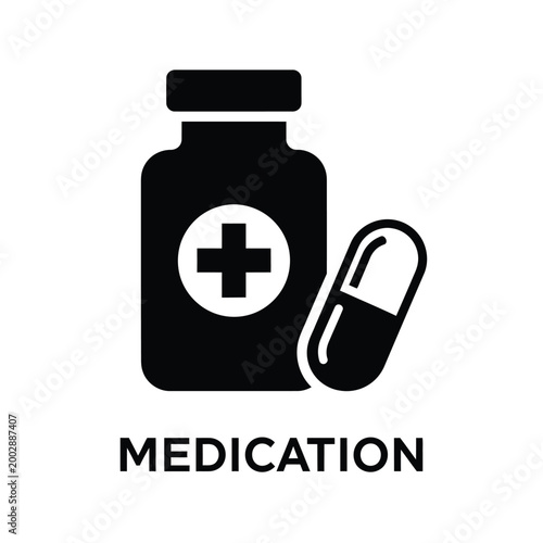 medication icon with pill and capsule black silhouette on a white background high quality professional detailed modern elegant stylish clean