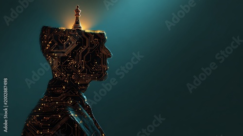 Abstract conceptual 3D render of businessman mind and chess strategy