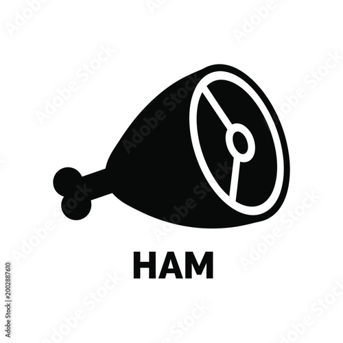 ham icon black and white flat vector illustration with bone and circular cut isolated on white high quality professional detailed