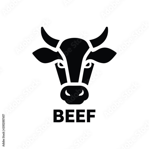 black silhouette of a cow s head with the word beef underneath on a white background high quality professional detailed modern