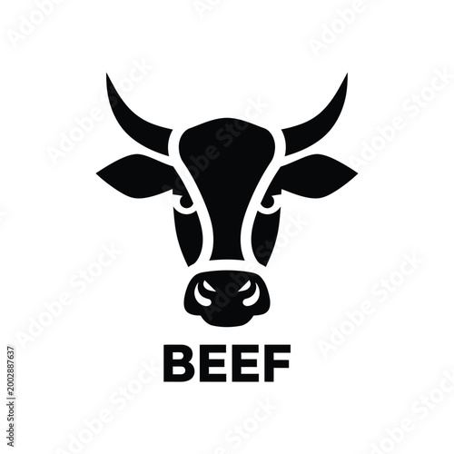 black silhouette of a cow s head with the word beef underneath on a white background high quality professional detailed modern