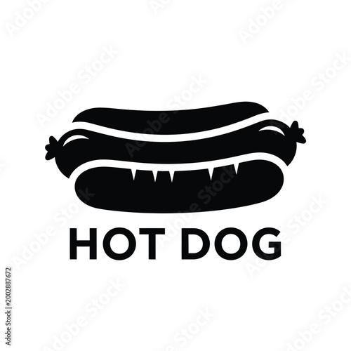 Hot dog silhouette with text a black and white fast food icon on a white background high quality professional detailed