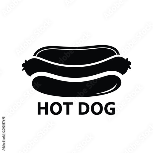 Black silhouette of a hot dog with bun and text isolated on a white background high quality professional detailed modern