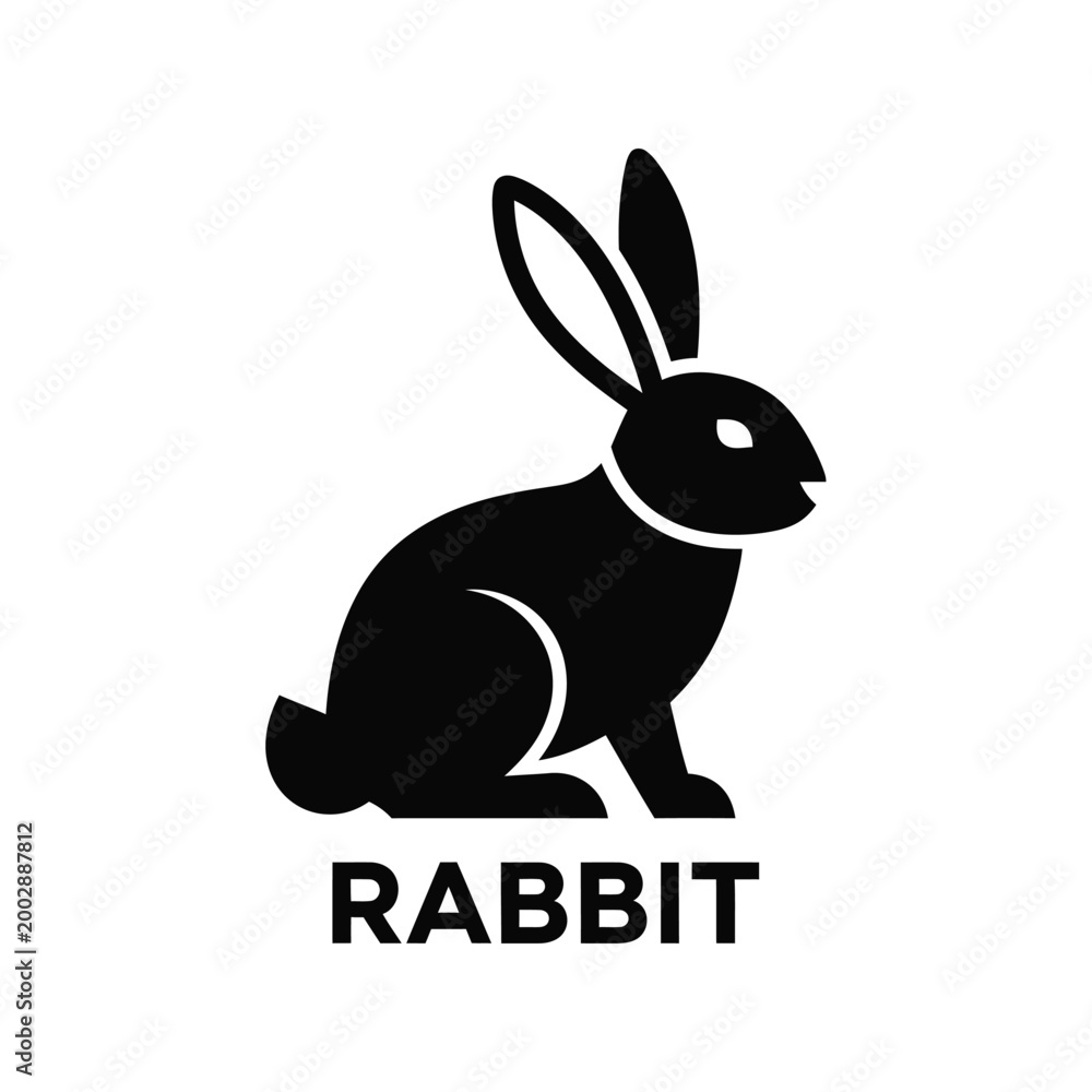 Fototapeta premium black rabbit silhouette with long ears isolated on a white background with text label high quality professional detailed modern elegant