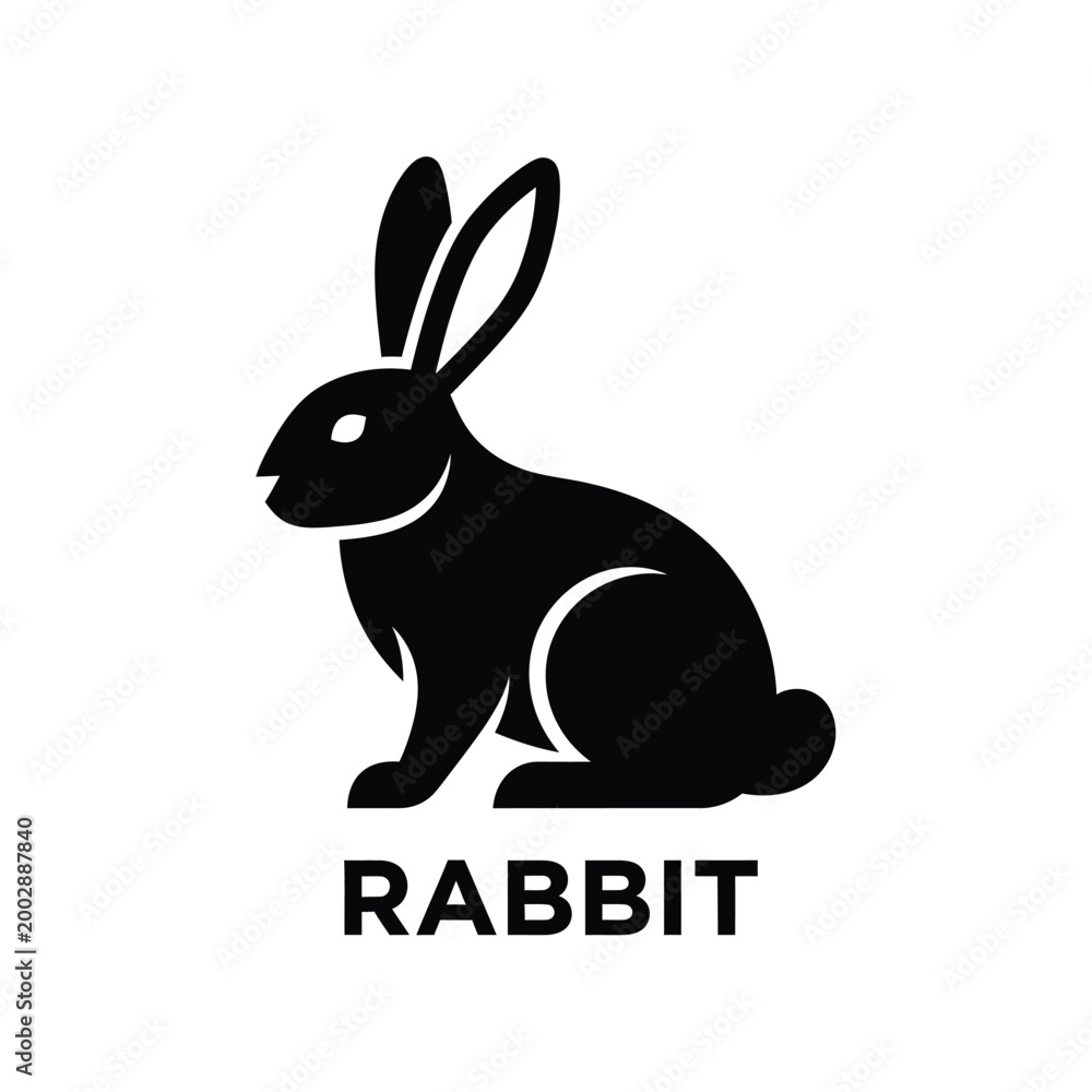 Fototapeta premium rabbit silhouette against a white background a simple black and white animal shape illustration high quality professional detailed modern elegant