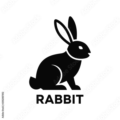 black rabbit silhouette with long ears isolated on a white background with text label high quality professional detailed modern elegant