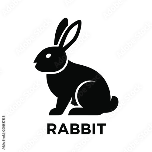 black rabbit silhouette on a white background with the word rabbit written below it high quality professional detailed modern elegant