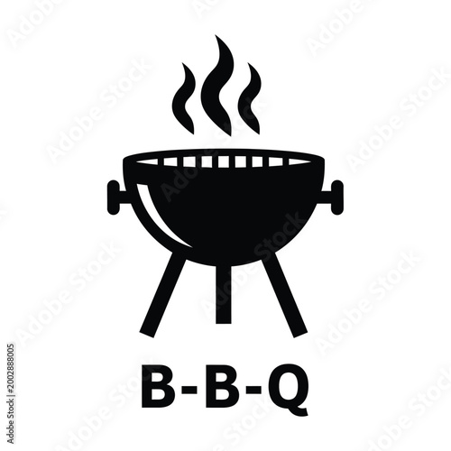 barbecue grill icon with rising smoke black silhouette on a white background with text high quality professional detailed modern elegant