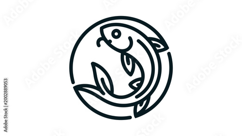 Line art koi in circle – Suitable for sustainable fishing brands, garden design firms, or minimalist pond lifestyle icons.