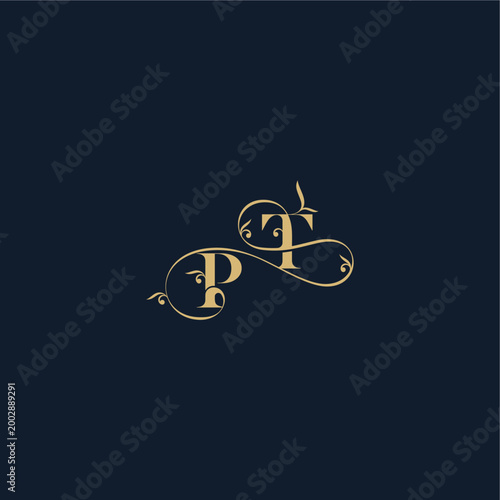 wedding initial monogram elegant leaf line concept PT organic and luxury style design letter