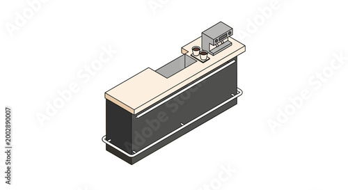 Isometric Vector Illustration of a Modern Coffee Shop Counter with Espresso Machine and Coffee Cups