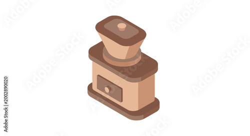 Vintage Manual Coffee Grinder Mill Isometric Vector Illustration Isolated on White Background