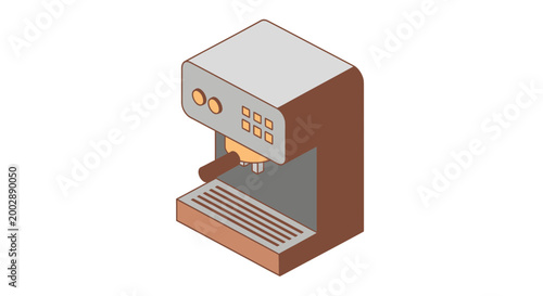 Isometric Espresso Machine Illustration, Professional Coffee Maker Vector for Cafe and Kitchen Design