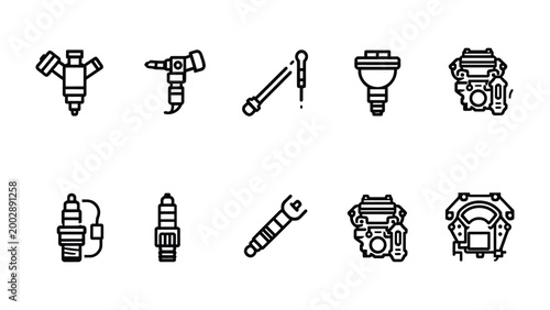 Foto Automotive Essentials: A set of ten essential automotive parts illustrations