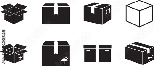 Delivery box express icon set with shipping carton logistics parcel shopping flat vector UI design use