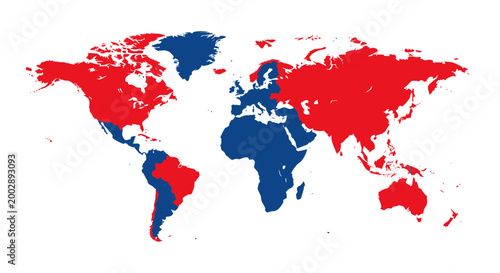 World Map Divided Red Blue Continents Global Political Division