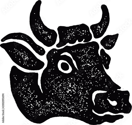 Vintage Cow Head Illustration Woodcut Style