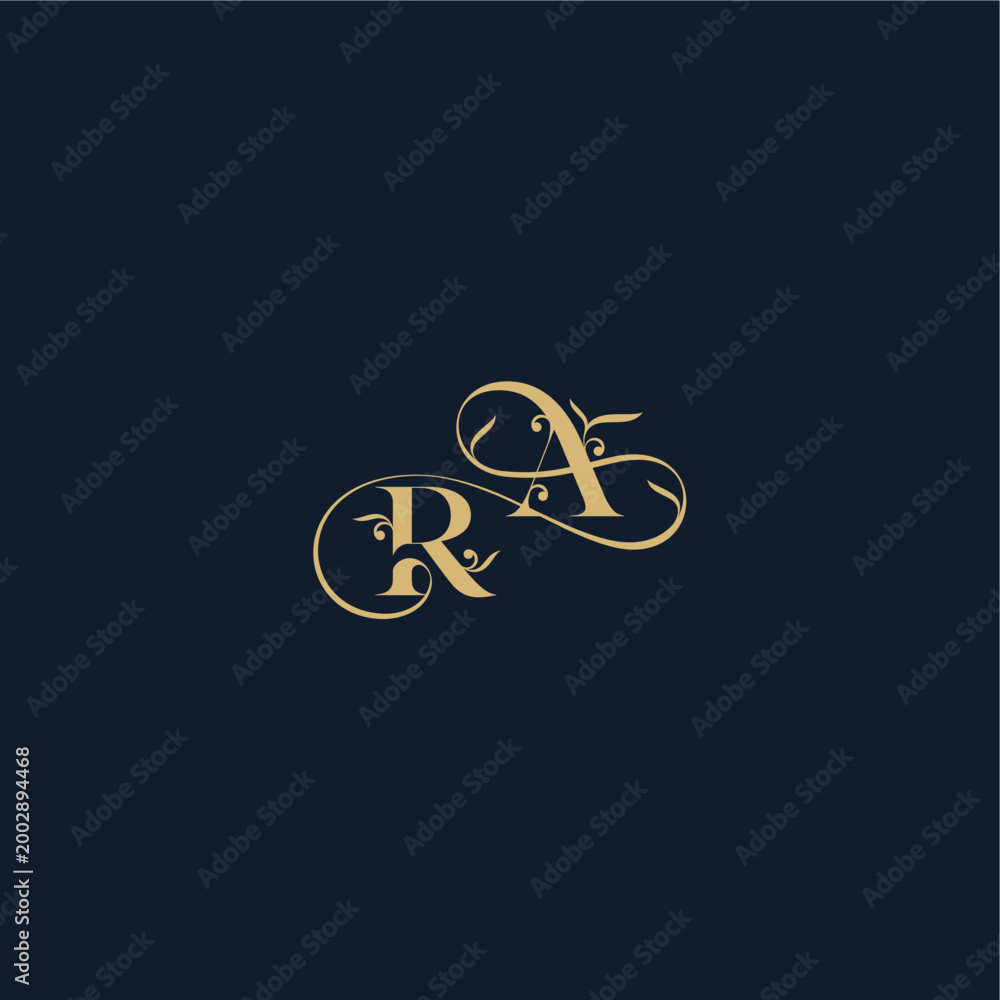 Obraz premium wedding initial monogram elegant leaf line concept RA organic and luxury style design letter