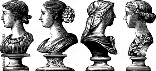Classical female profiles carved on decorative pedestal series