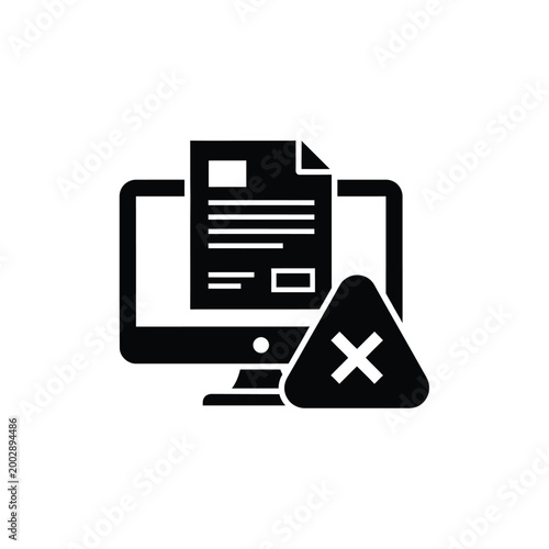 document rejection icon black silhouette of computer screen with document and delete symbol high quality professional detailed modern elegant stylish
