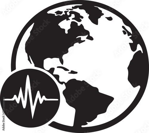 Global earthquake icon set with seismic wave earth crack symbol for disaster alert and safety UI