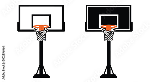 Basketball hoop and backboard silhouette on white background