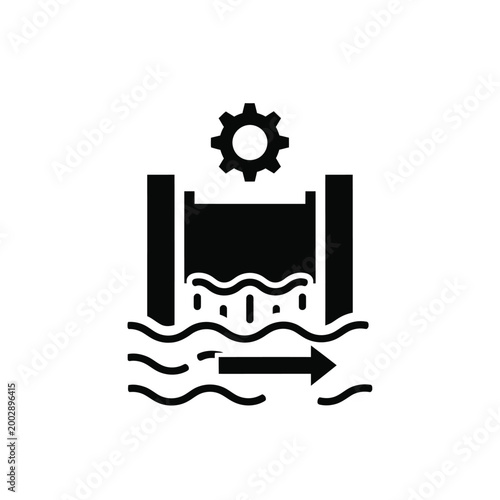 water gate icon with gear and flowing water black silhouette on a white background high quality professional detailed modern elegant