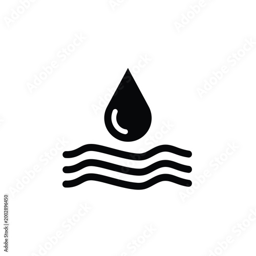 water drop icon with wavy lines below simple black silhouette on a white background high quality professional detailed modern elegant