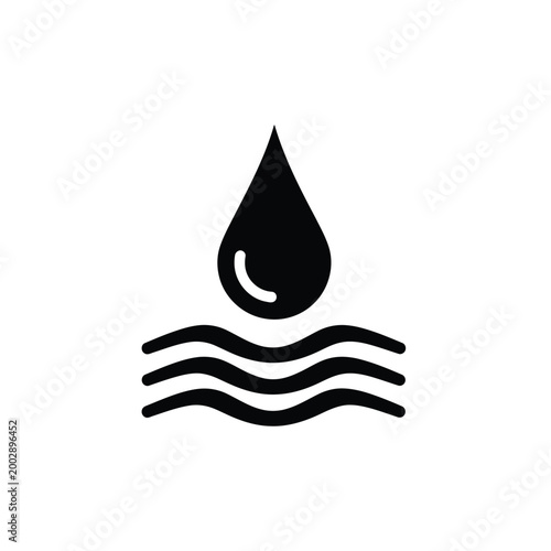 water drop icon with wavy lines below simple black silhouette on a white background high quality professional detailed modern elegant