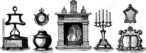 Classic mantelpiece and assorted decorative objects on display