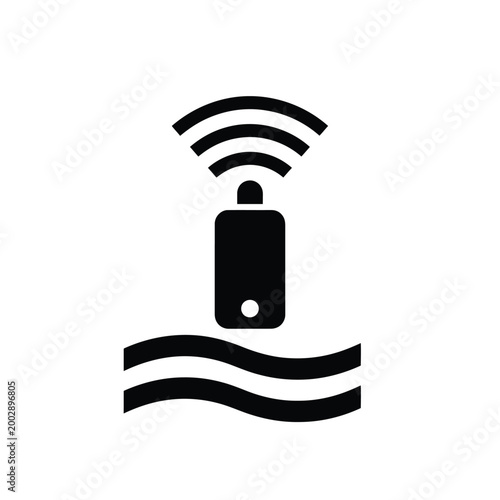 sonar icon with radiating waves black silhouette of a sonar device on a white background high quality professional detailed modern