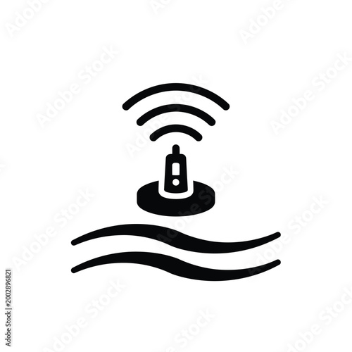 sonar icon with radiating waves black silhouette on a white background underwater detection symbol high quality professional detailed modern elegant