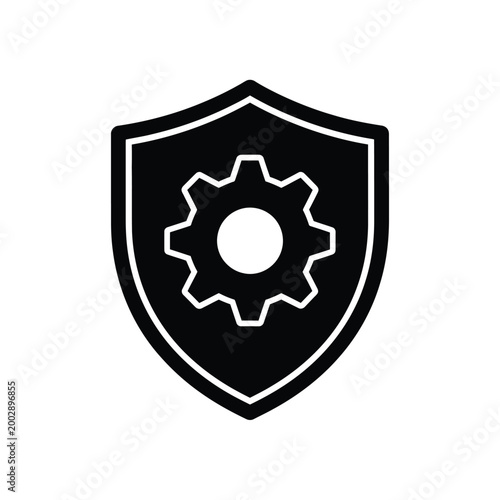 shield with gear icon black silhouette of security symbol on a white background high quality professional detailed modern elegant stylish