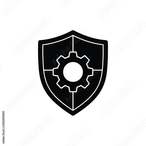 shield with gear icon black silhouette of security protection symbol on a transparent background high quality professional detailed modern elegant