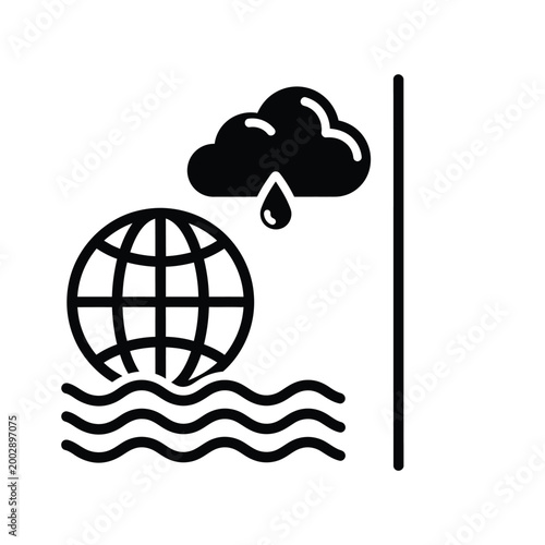weather icon depicting a globe with rain cloud and waves black silhouette on white background high quality professional detailed modern
