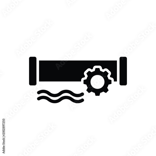 industrial process icon with gears and waves black silhouette on a white background high quality professional detailed modern elegant stylish
