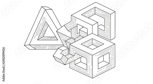 Impossible Geometric Shapes and Optical Illusion Line Art